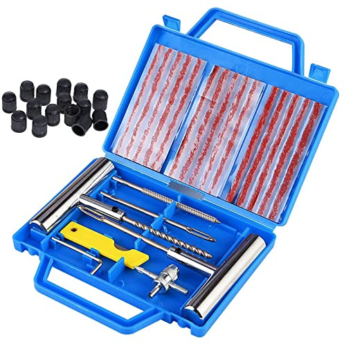 Faburo 35 PCS Kit Repara Pinchazos Coche/Moto/Caravana, Kit de Antipinchazos Accesorios Coche/Accesorios Moto para Emergencia, Mechas Pinchazos, Fácil Uso sin Experiencia, Compacto para Maletero