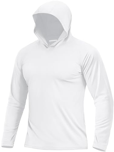 Boladeci Mens Rash Guard Long Sleeve Sun Protection Shirts with Hood UPF Hoodie Lightweight Quick Dry Fit Summer SPF Fishing Gear White XL