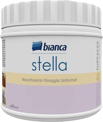 Bianca Stella Wasserbasiert Seidenmatt Flüssigglas 500ml - Stärker Klarlack, Farblose Versiegelung für Holz, Metall & Fliesen, Bietet Extra Schutzschicht auf Fliesenfarbe, Möbelfarbe & Holzoberflächen