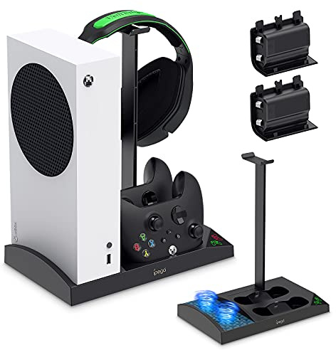 Auarte Vertikaler Ladegerät Ständer mit Lüfter für Xbox Series S, Controller Ladestation, 2 x 1400 mAh Wiederaufladbar Batteries, Kopfhörer Ständer für Xbox Serie S Zubehör (Schwarz)