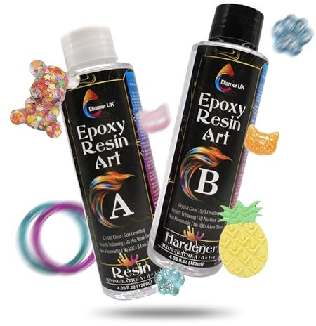 Diamer UK® Epoxidharz-Set – 240 ml kristallklares Kunstharz-Set für Anfänger mit Schimmel, Glimmer-Pigmente, abgestufte Becher, Kunsthandwerk, Holztisch