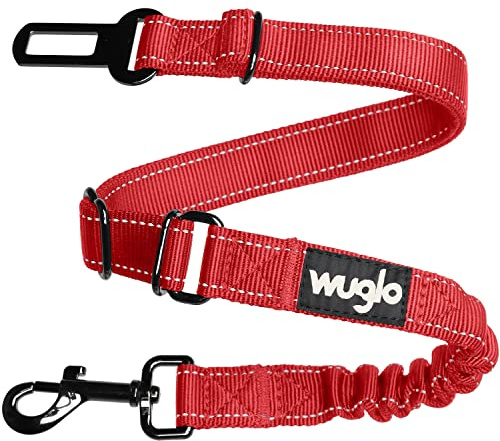 Wuglo Cintura per Cani Auto da 30 a 95 cm - Cintura di Sicurezza per Cani Elasticizzata - Cintura Auto per Cani con Attacco Spesso - Guinzaglio Auto per Cani Universale (Rosso)