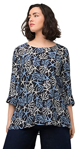 Ulla Popken Bluse mit Druck Camicette, Blu Oltremare Scuro, 52-54 Donna