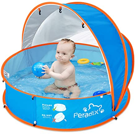 Peradix Paddling Pool for Kids & Pets Infant Ball Pit Tent, Baby Beach Tent, Toddler Wading Pool UV Sun Shelter Canopy with Mosquito Net, Portable Pop Up Tent Summer Beach Toys for Child