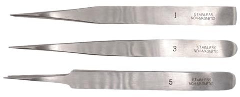 KD89 Assortiment de 3 Brucelles N°1 - N°3 - N°5 - Pincettes de précision en Acier Anti-Magnétique