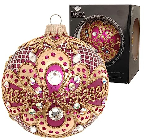 Krebs Glas Lauscha - Weihnachtsdekoration/Christbaumschmuck aus Glas - Weihnachtskugeln - Farbe: Purpur - verziert mit Strasssteinen - Größe: 8 cm