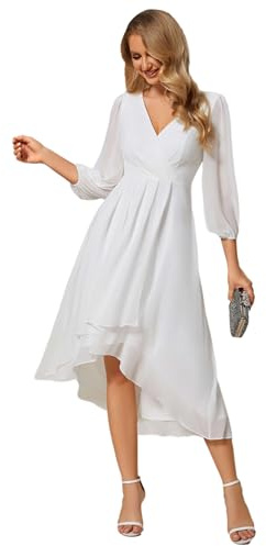 Ever-Pretty Vestido de Boda Invitados Cuello en V Mangas Tres Cuartos para Mujer Vestido de Noche Cintura Imperio de Verano 2025 Blanco 44