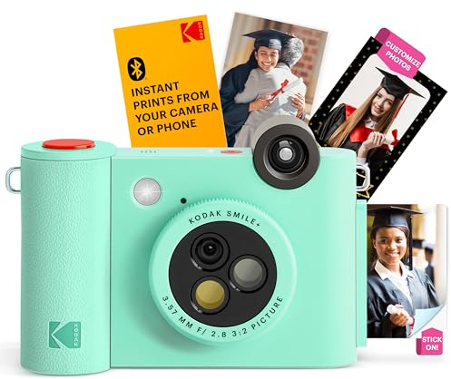 KODAK Smile+ 2-in-1 Digital Instant Print Camera & Wireless Bluetooth Photo Printer - 10MP, Special-Effect Rotating Lens, Zink 2x3 Inch Sticky-Back Photos, Print via Fun App from Smart Devices - Green