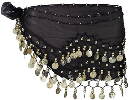 Qinsky Women's Bauchtanz Hüfttuch,Damen Bauchtanz Gürtel Frauen Bauchtanz Hip Schal Chiffon Hüfttuch Bauchtanz Gürtel Bauchtanz Kostüm Gürtel Mit Münzen für Mädchen Frau