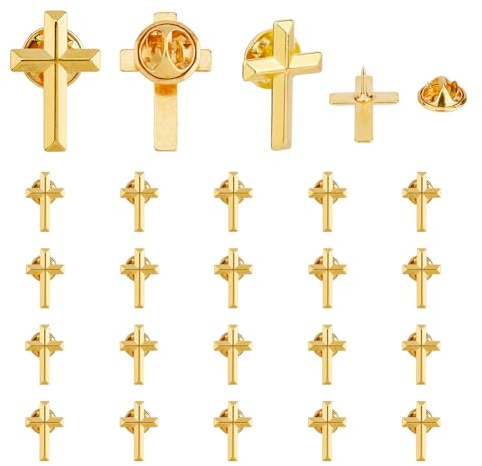SUPERFINDINGS 24Pcs Cross Lapel Pins Alloy Cross Brooches Metal Badge for Funeral Church Pray Public Event Lapel Pin Bulk for Backpack Clothes,2.5x1.6cm
