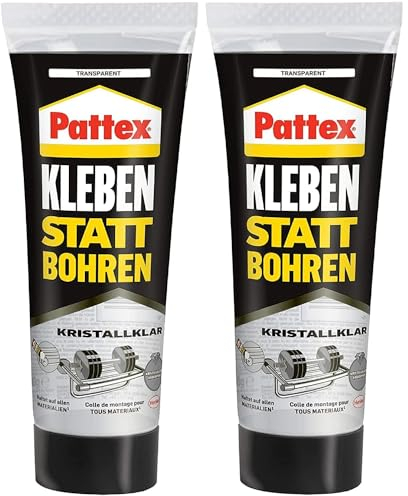 Pattex Kleben statt Bohren Montagekleber 2 x 90 g Tube, für kristallklare Verklebungen, Baukleber für alle Materialien, Universalkleber für innen und außen