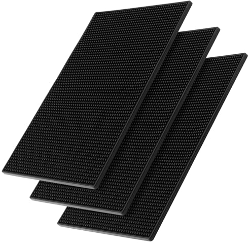 FUNSUEI 3 tappetini da bar in silicone, 40 x 30 cm, spessore 0,8 cm, tappetino scolapiatti in gomma, con struttura a nodi per asciugare i bicchieri