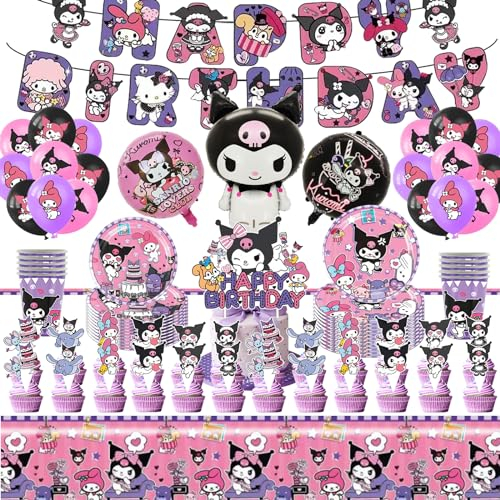 Kurom Deko Geburtstag,78Pcs Kurom Partygeschirr Set,Geburtstagsdeko Enthalten Tischdecke,Latexballons,Pappteller etc,Geburtstag Party Set,Kinder Geburtstags Dekoration
