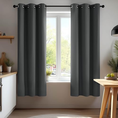 Deconovo Solid Thermal Blackout Curtains Eyelet for Energy Saving, Super Soft Soundproof Curtains for Living Room, W38 x L72 Inch, Dark Grey, 2 Panels