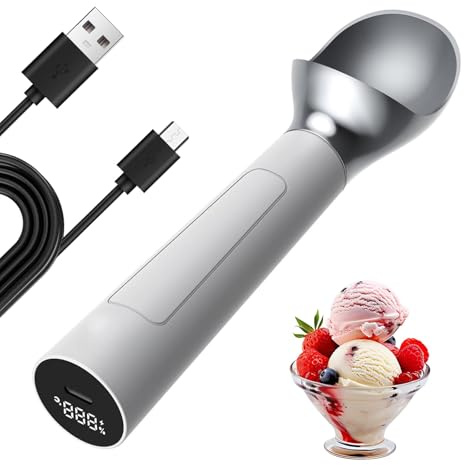 Cucchiaio per Gelato Riscaldato Intelligente, Cucchiaio per Gelato Ricaricabile con Capacità da 2 Oz, Display Digitale LCD/IP67 Impermeabile, Cucchiaio Elettrico Riscaldato per Dessert e Uso Domestico