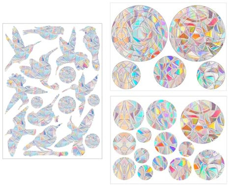 45 Stück Vogelschutz Fenster, Vogel Aufkleber Fenster, Fensterbilder, Prisma-Fensteraufkleber Für Vogelschläge, Anti-Kollisions-Aufkleber, Verhindern, Dass Vögel In Fenster Fliegen, Kolibri-Kreis-Stil