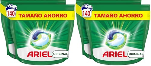 Ariel Todo En 1 PODS, Detergente Líquido Para Lavadora 140 Cápsulas Original Lavados, 5 Acciones, El embalaje puede variar (Paquete de 2)