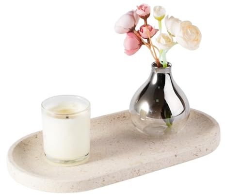 Bandeja organizadora de mármol Catchall Gobi Desert Moca Cream, bandeja de mármol de lujo natural para accesorios del hogar y lavabo, bandeja de piedra ovalada para perfumes y joyas