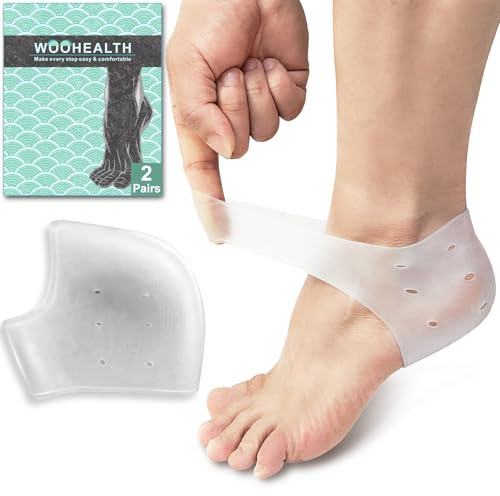 WOOHEALTH Silicone Heel Protectors for Cracked Heels, 4PCS Gel Blister Prevention for Boots, Gel Heel Cups for Plantar Fasciitis and Achilles Tendonitis Heel Pain Relif for Men and Women (Clear)