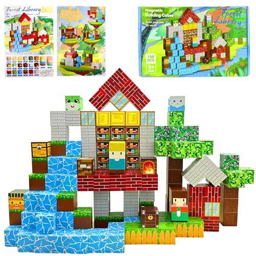 W&H Bloques de construcción magnéticos, 150 piezas, 2,5 cm, bloques magnéticos para niños, bloques XL con imanes - construcción, casas, castillos, juguetes creativos magnéticos, regalo a partir de 3