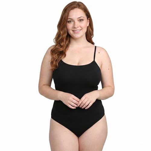 COSHAL® Thin Strip Womens Sleeveless Leotard Bodysuit Thin Strap Cotton Stretch Dance Ballet Leotards | Ladies Thin Strap Black Camisole Bodysuit Gymnastics Gym Wear Cami Top Leotard Black XL