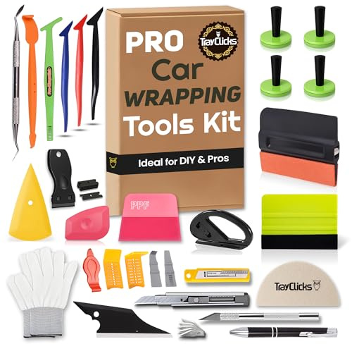 Trayclicks Vinyl Wrap Tool Kit Car Wrap Kit Vehicle Wrapping Tools with Felt Squeegee Utility Knife Magnetic Holders Gloves PPF Tools Stick Tucking for Wraps Automotive Window Tint Tool Installation