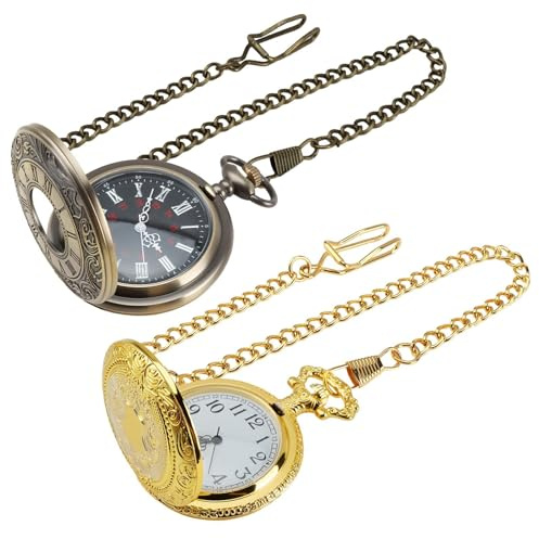 NIRJIK Montre de Poche Vintage, Lot de 2 Montres à Gousset avec Chaîne Classique, Accessoire Élégant pour Anniversaire Mariage ou Collection, Homme Amateur de Style Rétro