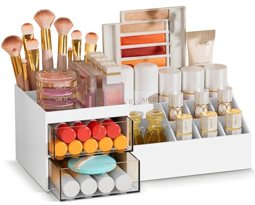 Casavibe Portacosmetici con Cassetti, Multifunzionale per Ufficio | Organizer per Trucco, Organizer per Cura della Pelle, Contenitore per Cosmetici per Tavolo da Trucco e Bagno, Bianco