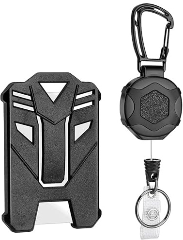 SCHUMAOYI 1 PCS Heavy Duty Retractable Keychain, with 31.5 Steel Cord, 1 PCS ID Badge Holder for Name Card