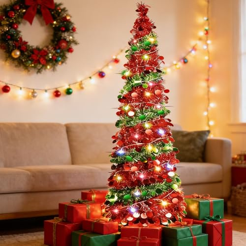 Pop Up Christmas Tree, Artificial Christmas Tree, 5 Ft Collapsible Christmas Tree, for Holiday Xmas Decorations, Home Display, Office Decor