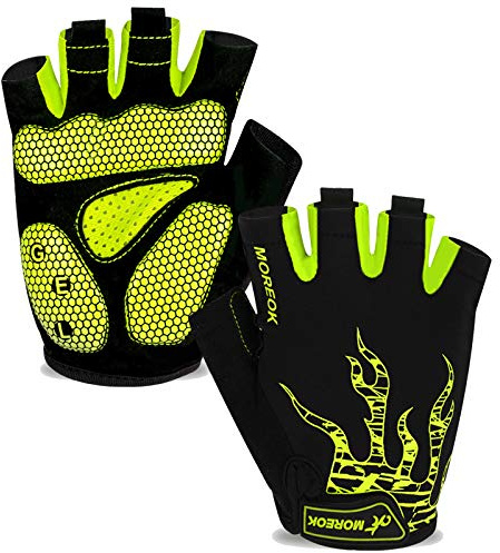 BIKINGMOREOK Gants de Cyclisme Homme et Femme–Absorbant Les Chocs et Respirants,Gants de Vélo d'été à Demi-Doigts,séchage Rapide pour VTT,Cyclisme sur Route et Sports de Plein air Vert-L