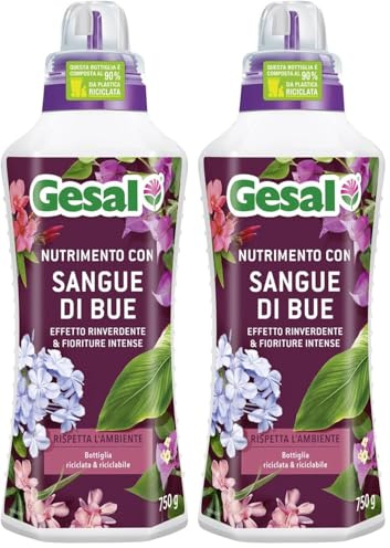 GESAL Nutrimento con Sangue di Bue, Per Piante Verdi e da Fiore, Effetto Rinverdente e Fioriture Intense, 750 ml (Confezione da 2)