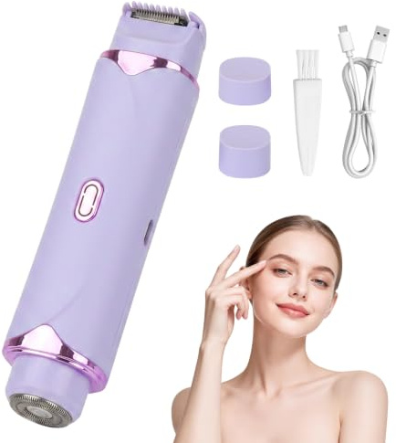 XAVURO Máquina de afeitar eléctrica 2 en 1 para mujer Xavuro, recortadora para la zona del bikini y depiladora facial indolora, máquina de afeitar para el cuerpo y las zonas íntimas,violeta