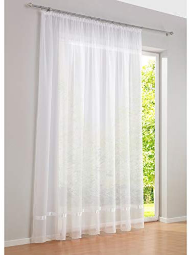 SIMPVALE 1 Panel Cortina Visillos Transparente de con con Ganchos Riel Cortinas Clásicas para Balcón Sala de Estar Dormitorio Habitación, 300x225cm, Cinta Blanco