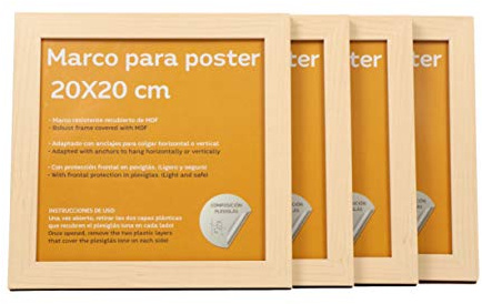 Nacnic Set 4 valnöt färgramar för foton. Storlek 20x20 cm. Robust av MDF och Front Plexiglas.Marcos valnöt trä för hängande eller stödja eller horisontella.