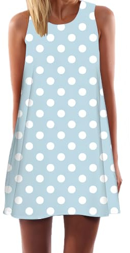 Ocean Plus Damer Casual Topp Fritid Flamingo Blad Sommar Ärmlös Klänningar Utan Arm Västklänning Festklänning Sommarklänning Miniklänning Strandklänning (S (EU 34-36), Blå och vita prickar)