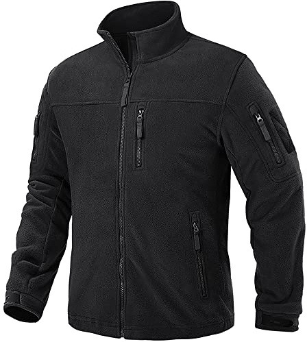 TACVASEN Mens Fleece Jacket Mens Full Zip Winter Military Jacket Warm Outdoor Fleece Coats with Zip Pockets Black