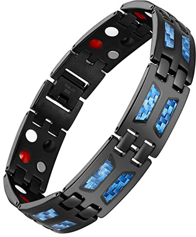 Jeracol Magnetic Bracelet Men-Titanium Steel Magnetic Bracelet-Blue Carbon Fiber 4 Element with Adjustable Tool & Gift Box