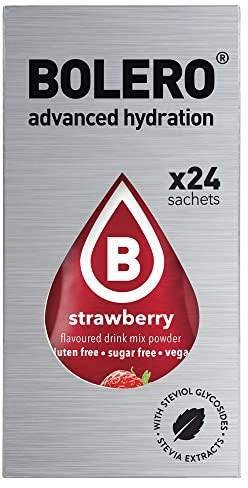 Bolero Drink - 24 bolsitas de 3 g de fruta preparada en polvo soluble para bebida fresca en agua, 72 gramos endulzado con stevia (plátano y fresa)