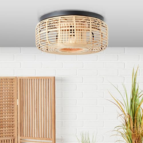 Lightbox Deckenlampe mit Ø 45 cm im Nature Stil - Boho Deckenleuchte - E27 Fassung - max. 40 W - aus Metall/Bambus - in Hell Braun/Schwarz