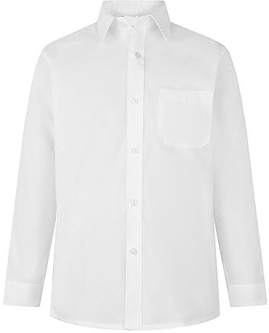 Boys Dress School Shirts Short Sleeve Long Sleeve in Blue & White Colour (11-12 Years (13.5 Collar Size), White Long Sleeve)