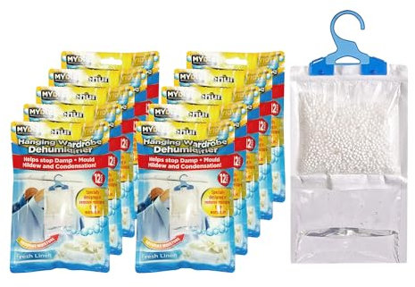 MY DIY Dehumidifiers for Home - 500ML Pack of 12 Wardrobe Dehumidifier Hanging Bags with Calcium Chloride Particles | Traps Moisture, Prevents Leaks, Mould, Mildew & Condensation, Maintains Freshness