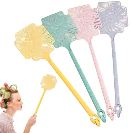 Genérico Raqueta Fly Zapper, Fly Seatter | Raqueta matamoscas | Mango para matamoscas, 4 Uds., matamoscas para Interior y Exterior, con Mango Largo