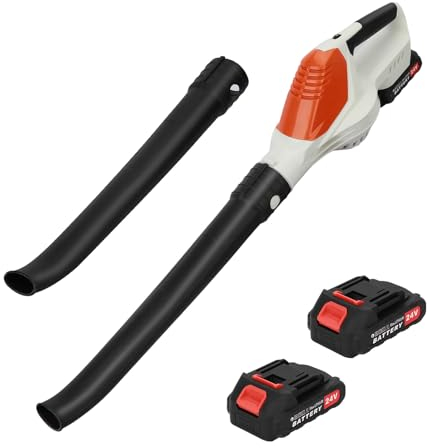 RFEGJVII Soplador de hojas, soplador de hojas eléctrico inalámbrico de mano con 2 baterías de 24 V y 1 cargador, para el cuidado del césped, patio, acera y soplador de nieve, soplador de mano