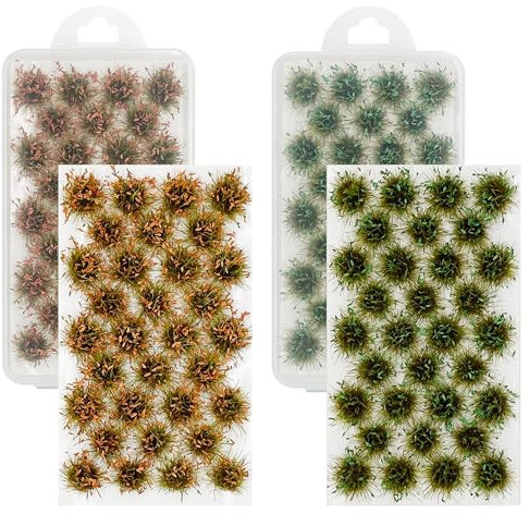 Cayway 64 Pz Static Grass Modelo, Arbustos en Miniatura Grass Tufts, Maqueta de Hierba Modelo de Césped Estático para Tren Paisaje Ferroviario (Amarillo y Verde)