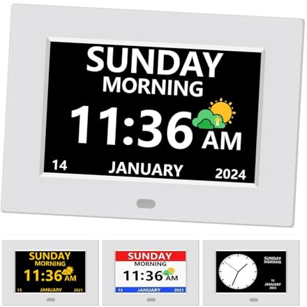 LXBYJKJ 17,8 cm (7 pollici) orologio digitale con giorno e data per anziani Alzheimer, demenza personalizzabile, allarme e promemoria medici, 3 modalità di visualizzazione, sveglia digitale