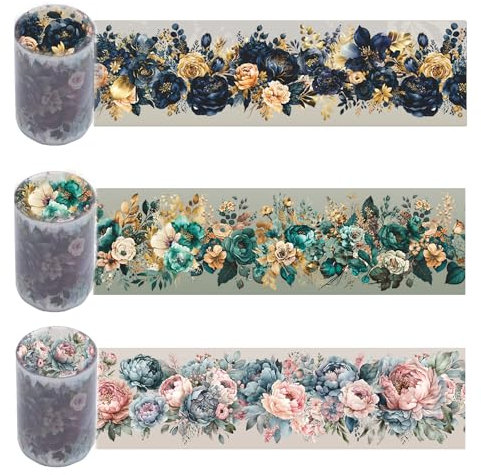 HNLMZ Washi Tape Set,3 Rollen Scrapbook Stickers,Blumen PET Washi Tape,PET Transparente Dekorative Aufkleber für Sammelalben, Tagebücher, Notizblöcke Verwendet und DIY-Fotoalben(A)