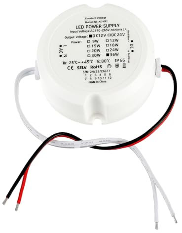 HUAREW LED Transformador 12V 36W 3A, Driver Voltaje Constante, Impermeable IP66 LED Transformador para Tiras de Luces y Lámpara