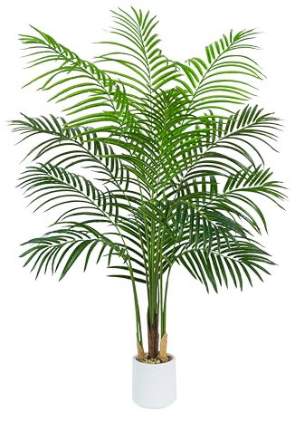 TXABL Künstliche Palme 150 cm Künstliche Pflanzen groß im weißem Topf Plastik Palme Künstliche Palmen wie echt Fake Plants für Wohnzimmer Balkon Schlafzimmer Büro Perfektes Einweihungsgeschenk