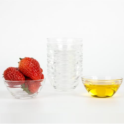 KLSyiwfu 3 Clear Glass Pinch Bowls, 10 Pack 2.5oz Small Prep Dishes Stackable Ingredient Bowls for Spices Dipping Sauces Ice Cream Toppings, Dishwasher Microwave and Freezer Safe